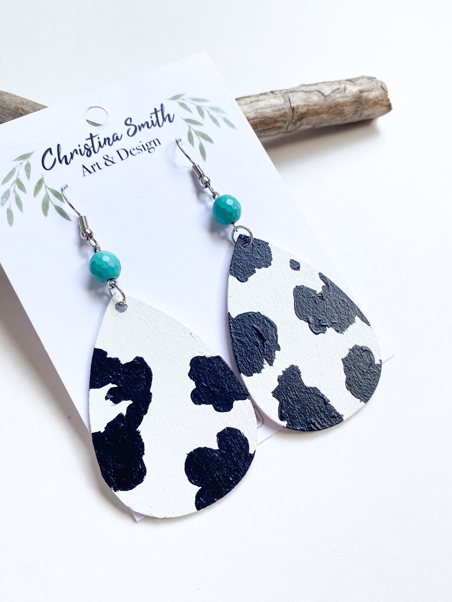 Cow Print Hand Painted Earrings