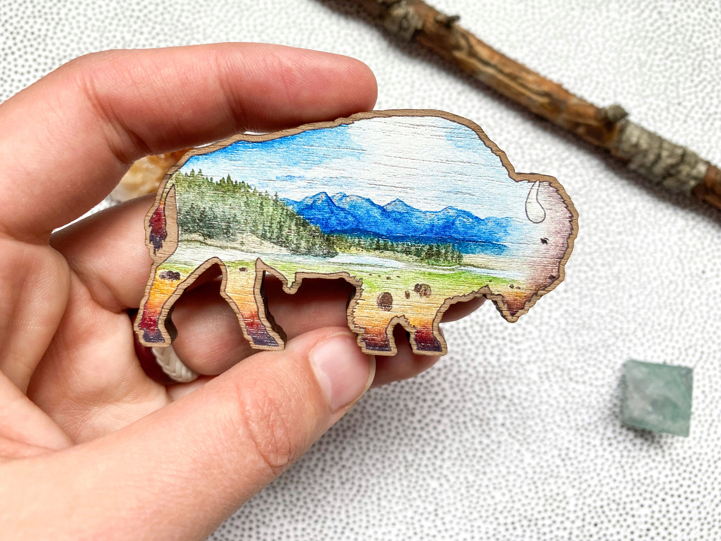 Yellowstone Bison Wood Magnet