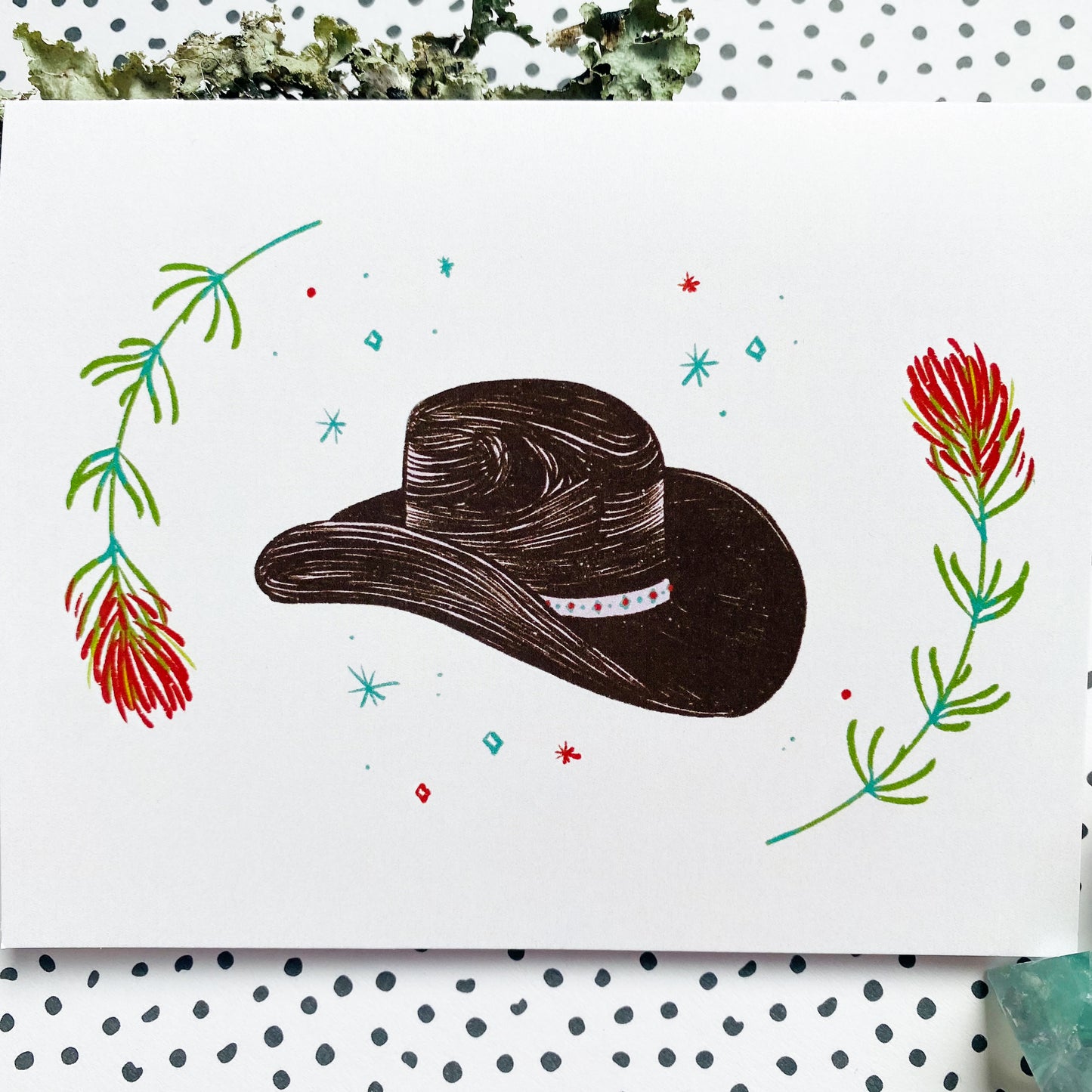 Cowboy Hat & Indian Paintbrush - Greeting Card