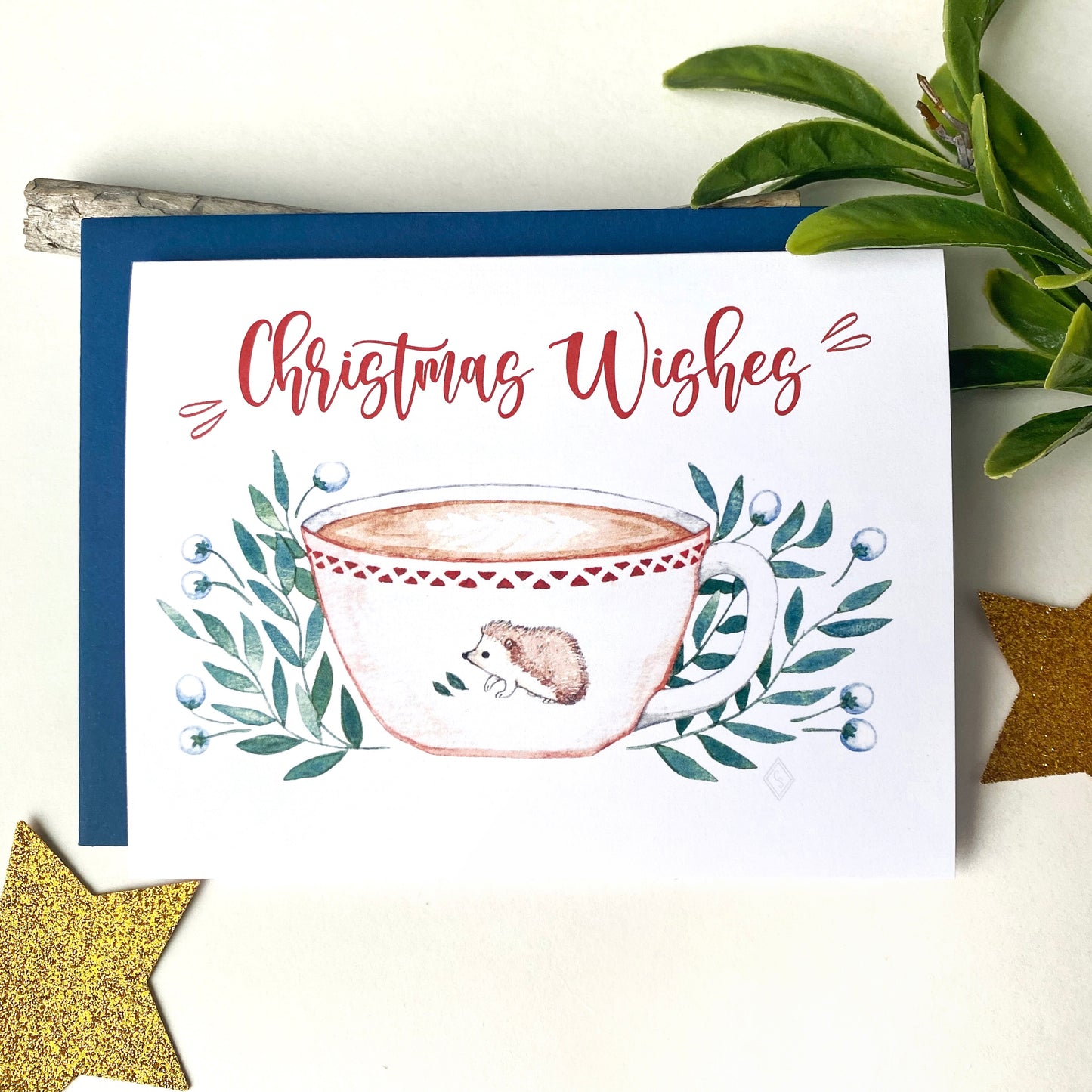 Hedgehog Coffee Cup - Christmas Greeting Card