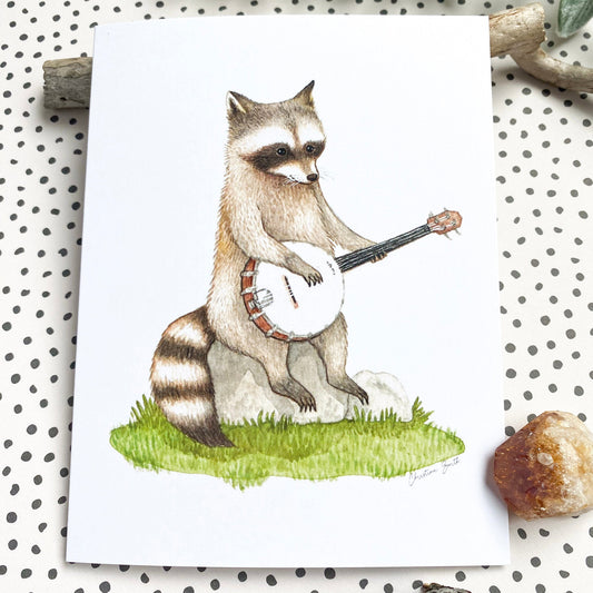 B-Grade Banjo Raccoon Greeting Card