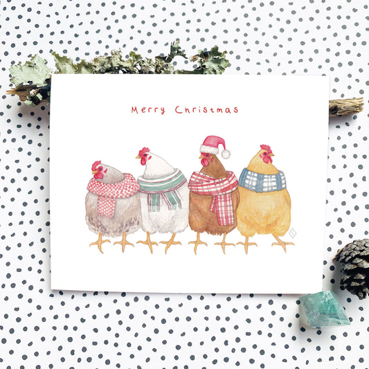 Festive Chickens - Christmas Greeting Card