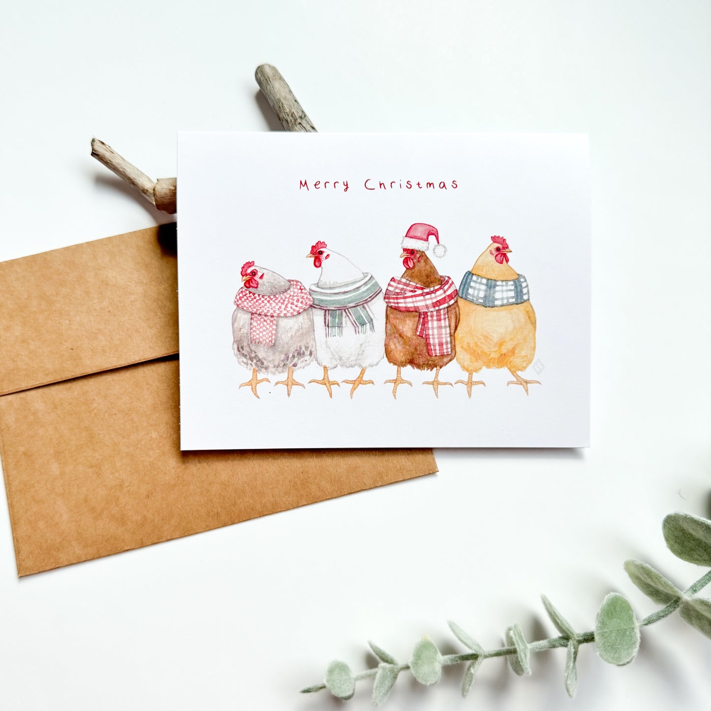 Festive Chickens - Christmas Greeting Card