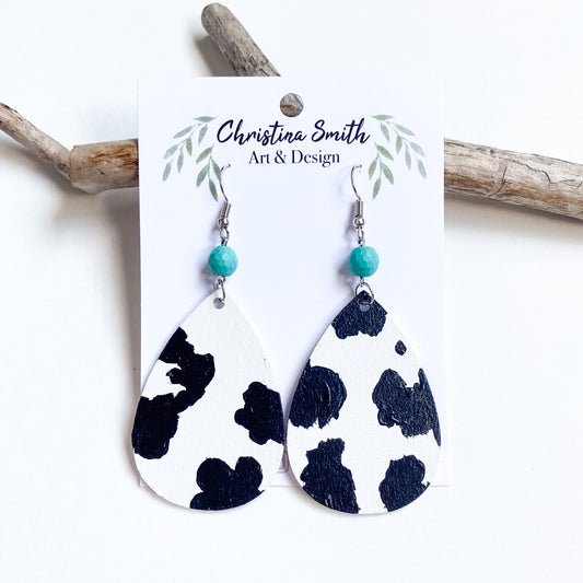 Cow Print Hand Painted Earrings