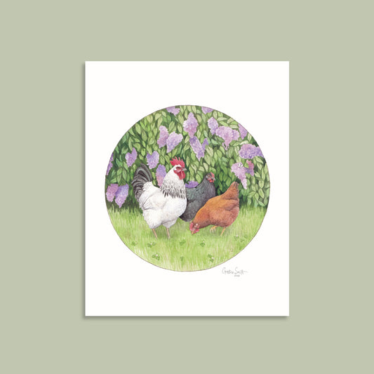 Chickens and Lilacs - Art Print