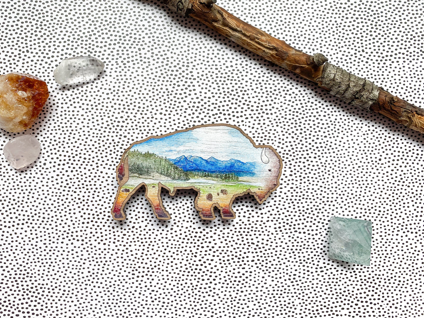 Yellowstone Bison Wood Magnet