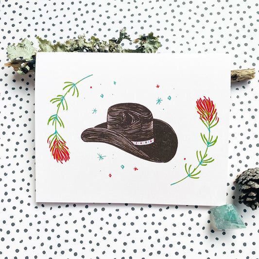 Cowboy Hat & Indian Paintbrush - Greeting Card