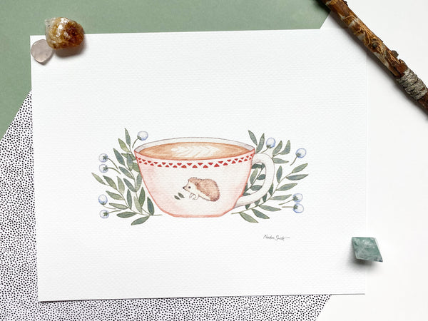 Hedgehog Teacup - Limited Edition Art Print