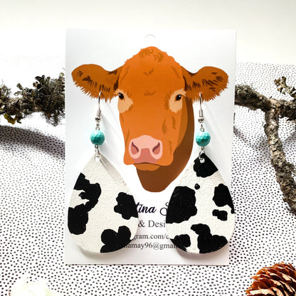 Cow Print Hand Painted Earrings