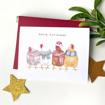 Festive Chickens - Christmas Greeting Card